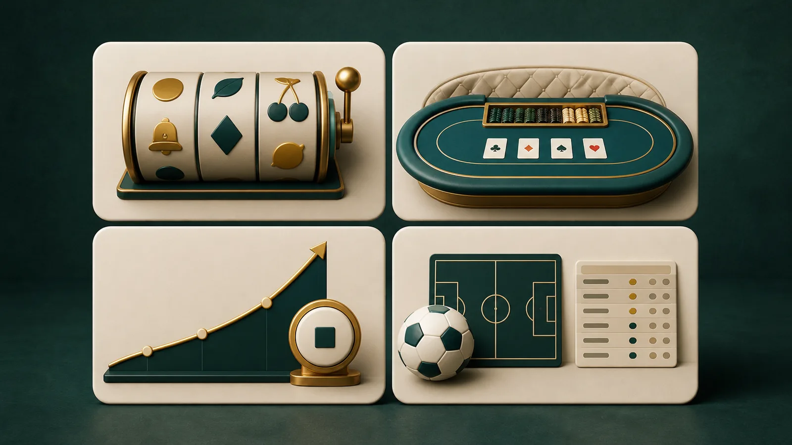 Comparação visual entre slots, cassino ao vivo, jogos crash e apostas esportivas