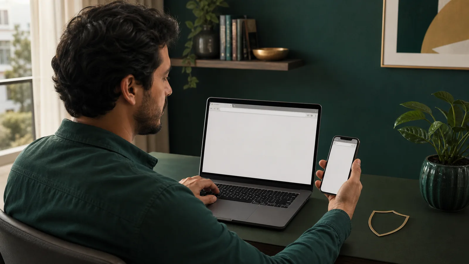 Pessoa verificando o endereço de uma página antes de inserir dados de acesso