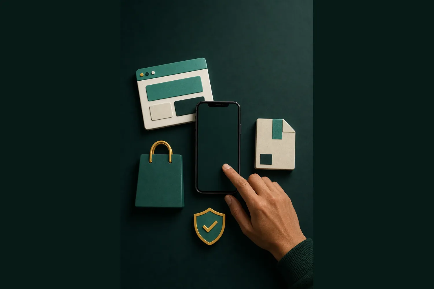 Celular com símbolos de site, aplicativo e arquivo APK para comparação de origem